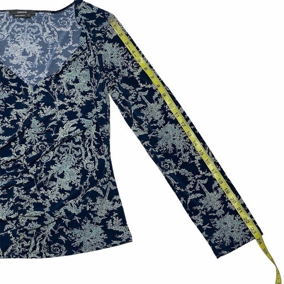 MAXIME Navy Blue Floral Long Sleeve Top Size Large - Picture 7 of 13